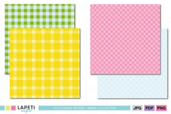Four 12x12 plaid papers in yellow, green, pink and soft blue.