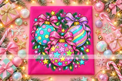 Colorful Christmas Ornament Trio PNG with Bows and Lights Product Image 1