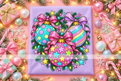 Colorful Christmas Ornament Trio PNG with Bows and Lights Product Image 2