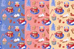 Colorful Christmas themed seamless pattern with sweets and decorations