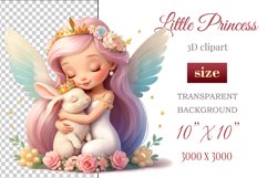 This enchanting clipart features a cute little princess tenderly embracing her faithful friend - a magical Bunny. Create magical moments with this adorable image, perfect for children&#039;s projects: cards, greetings, scrapbooking, and more