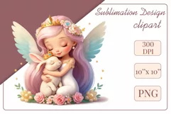 This enchanting clipart features a cute little princess tenderly embracing her faithful friend - a magical Bunny. Create magical moments with this adorable image, perfect for children's projects: cards, greetings, scrapbooking, and more