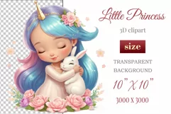 This enchanting clipart features a cute little princess tenderly embracing her faithful friend - a magical Bunny. Create magical moments with this adorable image, perfect for children's projects: cards, greetings, scrapbooking, and more