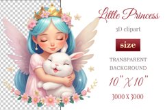 This enchanting clipart features a cute little princess tenderly embracing her faithful friend - a magical Bunny. Create magical moments with this adorable image, perfect for children&#039;s projects: cards, greetings, scrapbooking, and more
