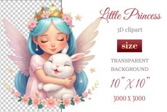 This enchanting clipart features a cute little princess tenderly embracing her faithful friend - a magical Bunny. Create magical moments with this adorable image, perfect for children's projects: cards, greetings, scrapbooking, and more