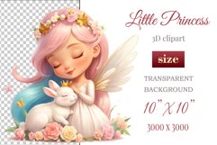 This enchanting clipart features a cute little princess tenderly embracing her faithful friend - a magical Bunny. Create magical moments with this adorable image, perfect for children's projects: cards, greetings, scrapbooking, and more