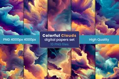 colorful clouds digital papers set PNG, clouds PNG bundle Product Image 1