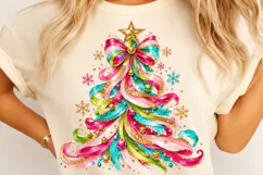 Rainbow Christmas Tree PNG | Colorful Bow Holiday Png Product Image 3