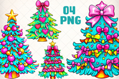 Colorful Coquette Pink Christmas Tree Merry and Bright Png Product Image 1
