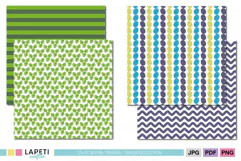 Colorful scrapbook paper in green blue and purple tones