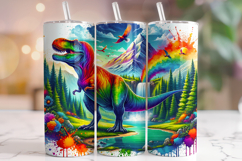 Dinosaur Tumbler Wrap Sublimation, Kids Tumbler, T-Rex PNG Product Image 1