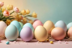Colorful Easter eggs and on light pastel background Product Image 1