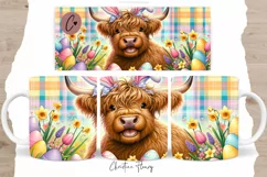 Cute Easter Highland Cow Mug Wrap, Highland Cow PNG Product Image 1