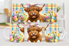 Cute Easter Highland Cow Mug Wrap, Highland Cow PNG Product Image 2