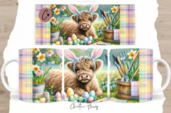 Cute Highland Cow Easter Mug Wrap, Highland Cow PNG Product Image 1