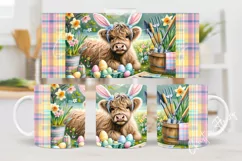 Cute Highland Cow Easter Mug Wrap, Highland Cow PNG Product Image 2