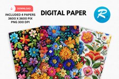 Embroidery Flowers Digital Paper, Floral Background Product Image 1