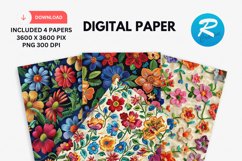 Embroidery Flowers Digital Paper, Floral Background Product Image 1