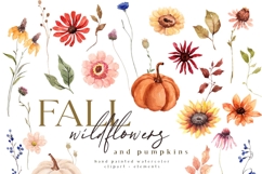 Watercolor Autumn Clipart Leaves, Pumpkins, Wildflowers Product Image 1