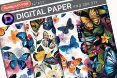Colorful Floral Butterfly Digital Paper Product Image 1