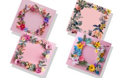 Colorful Floral Frame on Pink Digital Paper Bundle Product Image 2