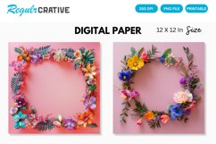 Colorful Floral Frame on Pink Digital Paper Product Image 1