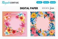 Colorful Floral Frame on Pink Digital Paper Product Image 1