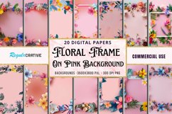 Colorful Floral Frame on Pink Digital Paper Bundle Product Image 1