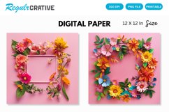 Colorful Floral Frame on Pink Digital Paper Product Image 1