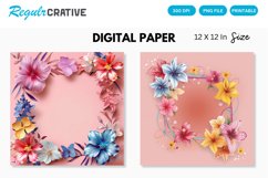 Colorful Floral Frame on Pink Digital Paper Product Image 1