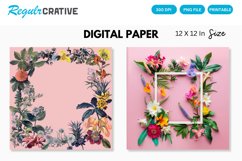 Colorful Floral Frame on Pink Digital Paper Product Image 1