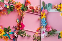 Colorful Floral Frame on Pink Digital Paper Bundle Product Image 4
