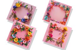 Colorful Floral Frame on Pink Digital Paper Bundle Product Image 5