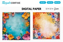 Colorful Floral Frame Painting Digital Paper Product Image 1