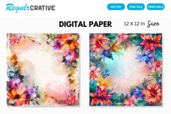 Colorful Floral Frame Painting Digital Paper Product Image 1