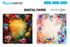Colorful Floral Frame Painting Digital Paper Product Image 1
