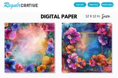 Colorful Floral Frame Painting Digital Paper Product Image 1