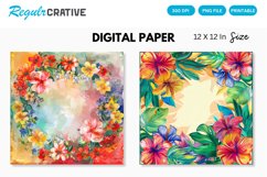 Colorful Floral Frame Painting Digital Paper Product Image 1