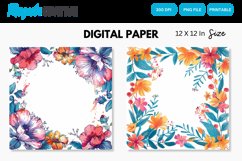 Colorful Floral Frames Digital Paper, Floral Frames Pattern Product Image 1
