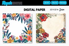 Colorful Floral Frames Digital Paper, Floral Frames Pattern Product Image 1