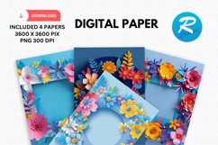 Colorful Floral Frames Digital Paper, Flowers Background Product Image 1