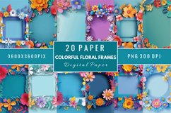 Colorful Floral Frames Digital Paper Bundle Product Image 1