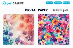 Colorful Floral Digital Paper, Watercolor Floral Background Product Image 1