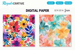 Colorful Floral Digital Paper, Watercolor Floral Background Product Image 1