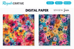 Colorful Floral Digital Paper, Watercolor Floral Background Product Image 1
