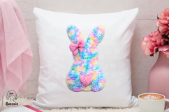 Happy Easter Colorful Faux Yarn Knitted Fur Spring Bunny Product Image 4
