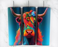 Colorful Bright Highland Cow Tumbler Wrap PNG Product Image 3