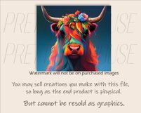 Colorful Bright Highland Cow Tumbler Wrap PNG Product Image 2