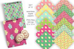 Colorful Hearts and Flowers Seamless Patterned Papers Set 