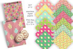 Colorful Hearts and Flowers Seamless Patterned Papers Set 